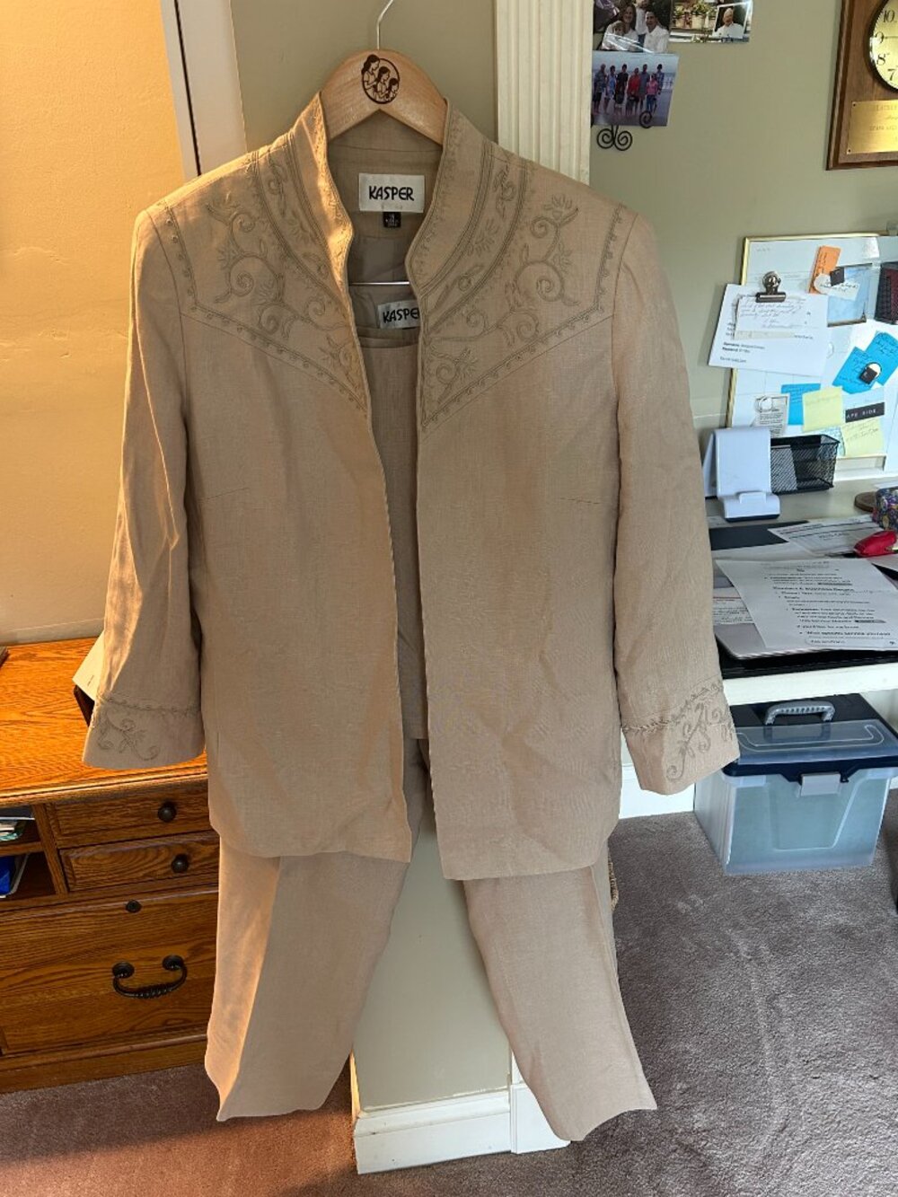 Beige embroidered Kasper suit size 14